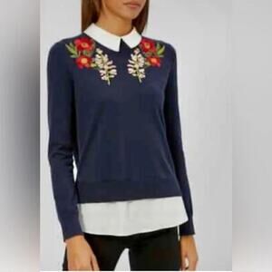 Ted Baker Toriey, embroidered floral Dark Blue 100% cotton size 2-4